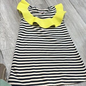 Halabaloo Navy and White Striped Dress with Yellow Ruffle